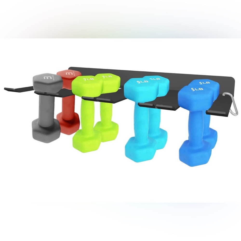 Dumbbells Rack Wall Mount 4-Slot Free Weight Holder Steel-made Black-coating